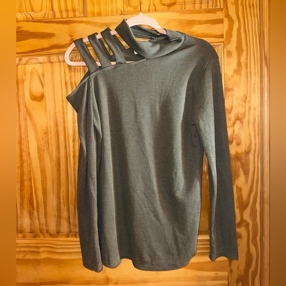 Cold Shoulder Waffle Sweater